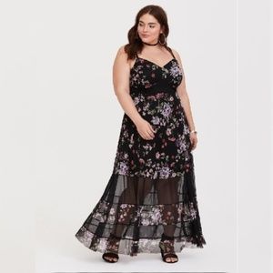 Torrid Black Floral Mesh Maxi Dress sz 1